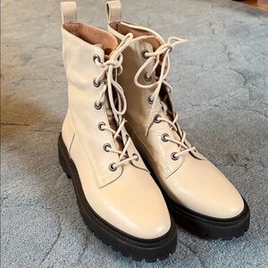 Madewell Cream Ankle Boots with Black Soles
